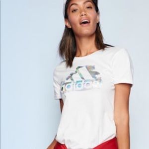 Adidas White Iridescent Logo Tee NWT